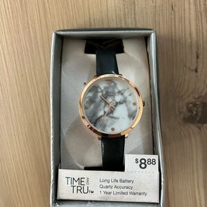Time and Tru Marble Face Watch with Black Strap